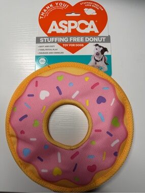 Pink Donut Dog Toy with Yellow Trim - Stuffing Free